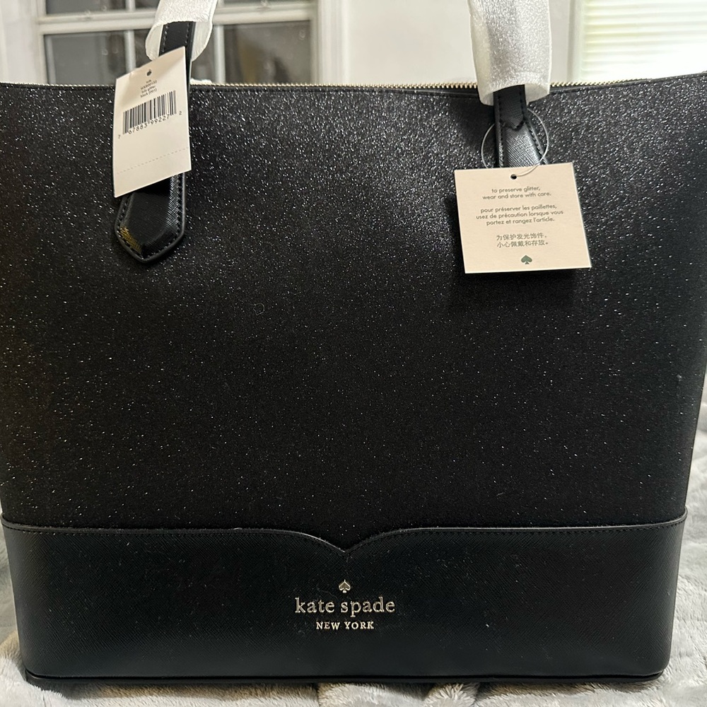 kate spade Black Tote Bags with Textured Material and Structured Shape
